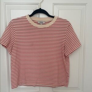 COS Striped Short Sleeve Top in Red and Cream